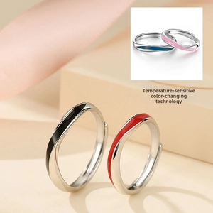 Detail of color-changing couple rings showing temperature sensitive enamel effect