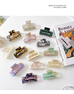 Selection of acetate rectangle hair claws in various marble and tortoiseshell patterns