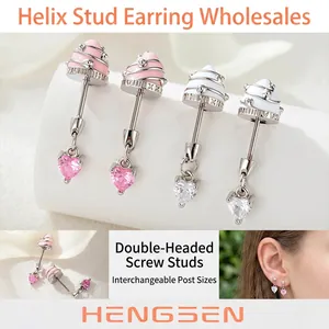 Titanium Steel Cupcake Heart Pendant Ear Cartilage Stud Piercing Jewelry Sweet Enamel Zirconia Body Accessory For Women