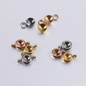 Stainless Steel Round Birthstone Bezel Setting Pendant Base Connector DIY Jewelry Making Mirror Polished Components