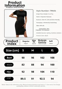 Detailed size chart for the stretch maternity short sleeve dress with fabric specs