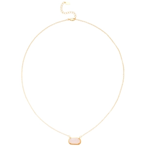 Collier plaqué or 18k avec un pendentif rectangulaire en résine rose et fermoir mousqueton