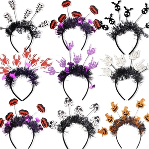Halloween headband collection featuring sequin pumpkins, skulls, spiders and bats for party décor