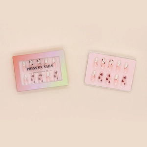 French ballerina press-on nails with heart cow patterns in a gradient gift box