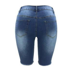 Damen Jeans-Shorts in Blau mit hoher Taille, schmaler Passform und fransigem Saum