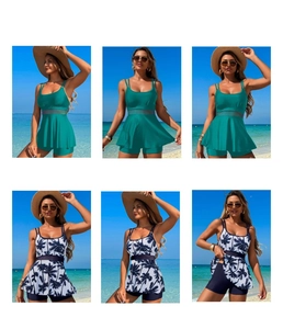 Zweiteiliger Tankini-Badeanzug mit transparentem Netzeinsatz und Palmen-Print-Details