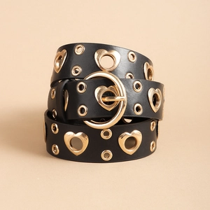 Heart Hollow PU Leather Belt Punk Hip Hop Street Style Grommet Waistband For Women
