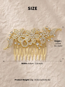 Detaillierte Größentabelle für goldener Blumen-Haarkamm mit Strass und Maßen