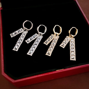 Elegant geometric rectangular zircon earrings in gold and silver set in a red luxury box