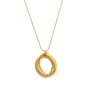 Collana minimalista in acciaio inossidabile placcato oro 18K con ciondolo ovale cavo