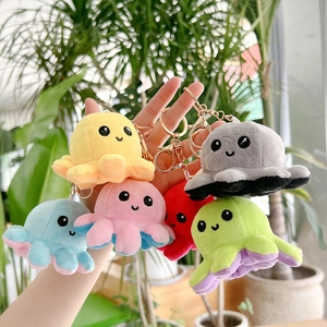 Reversible octopus plush keychain in multiple colors with gold lobster clasp