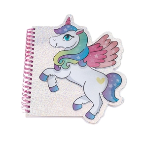 Rainbow unicorn plush notebook with glitter cover and spiral binding for creative stationery