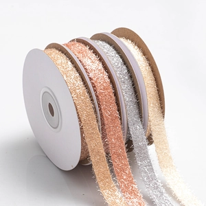 Ruban Métallique Pailleté Polyester Bordure Effilochée Pour Bricolage Emballage Cadeau Décoration Noël Accessoire