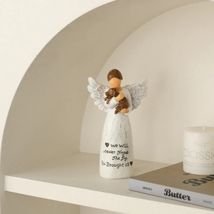 Estatua conmemorativa de ángel con perro en resina para decoración de hogar moderna