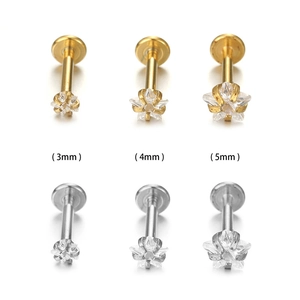 316L stainless steel star zircon labret and cartilage studs in gold and silver colors