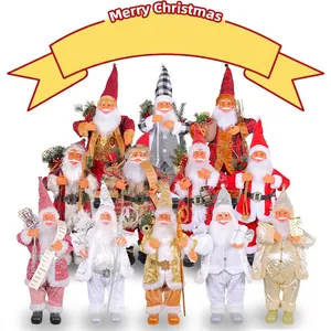 Standing Santa Claus Doll Ornament Polyester Faux Fur Fabric For Christmas Holiday Home Decor Traditional Luxury Style
