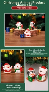 Miniature resin Christmas figurine set featuring Santa, penguin, snowman, and polar bear