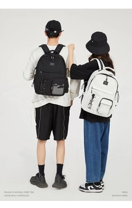 Detail of high-capacity nylon backpack showing its sleek design and durable texture