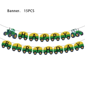 Farm theme happy birthday banner with green tractor design for boy birthday party decor