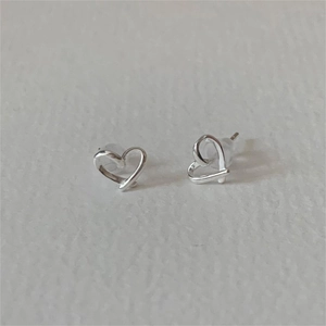Heart Stud Earrings 925 Sterling Silver Minimalist Hollow Design Jewelry Korean Style For Women