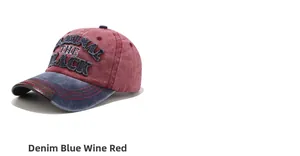 Close-up of vintage washed baseball cap featuring premium leather edge and red stitching