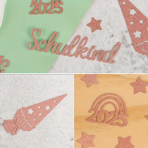 100pcs glitter pink school enrollment confetti with 2025 rainbows and stars