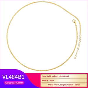 Detail of 2.0mm gold brass water wave chain necklace with size and weight specs