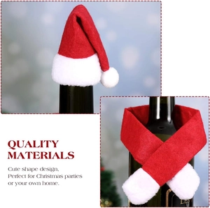 Mini Christmas wine bottle decor set with red Santa hat and scarf in felt material