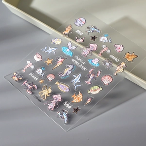Adesivi marini estivi con disegni per nail art a forma di cavalluccio e conchiglia