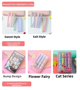 Detail of Sanrio themed highlighters set in macaron colors and dual-tip design