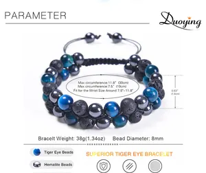 Detailed size parameter chart for 8mm tiger eye bead double-layer woven bracelet