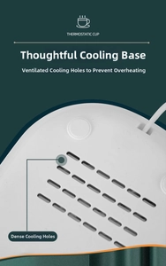 Detail showing the heat dissipation base and ventilation holes of the constant temperature coaster