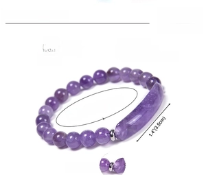 Detailed view of natural amethyst beaded bracelet with a 3.5cm curved stone tube
