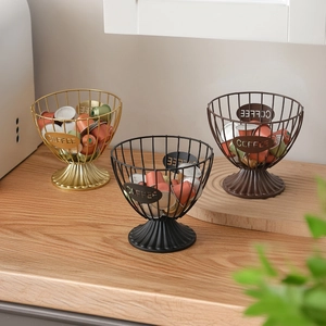 Nordic metal wire coffee pod organizer basket in gold, black and bronze finishes