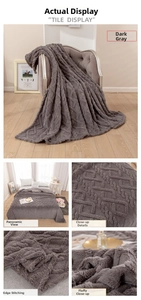 Macro detail of dark grey flannel blanket featuring 3D jacquard diamond knit texture