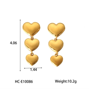 Detailed size specifications for 18K gold triple heart earrings in polished finish