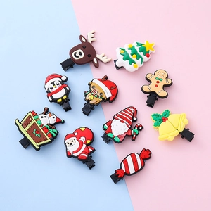 Christmas Hair Clips Soft PVC Rubber Cartoon Santa Reindeer Snowman Gingerbread Man Penguin Festive Accessories Kids Girls