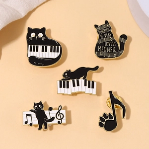 Cute Black Cat Enamel Pins Music Note Piano Theme Alloy Brooch Badges Cartoon Novelty Jewelry Accessories