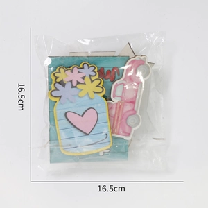Close-up of Mother's Day tiered tray decor wood signs with heart motifs in 16.5cm packaging