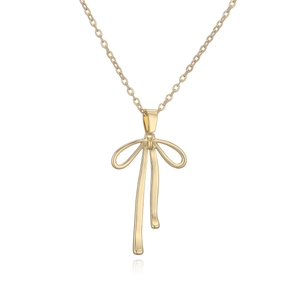 Minimalist gold plated bow necklace with high polish finish and delicate chain link