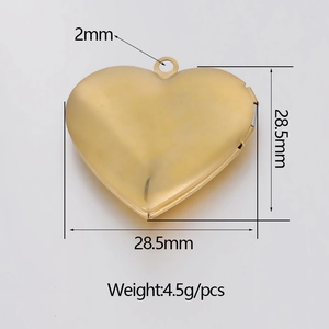 Polished 316L stainless steel heart locket pendant 28.5mm with technical dimensions