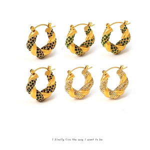 Titanium Steel Twisted Hoop Earrings U Shaped Rhinestone Inlaid Fashion Jewelry For Women Minimalist Commuter Accessoires