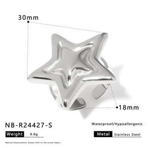 Guide des dimensions de la bague étoile en acier inoxydable argenté imperméable et chic