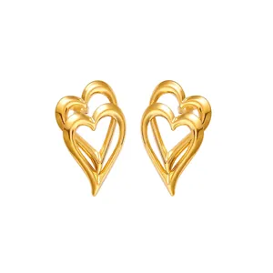 Edelstahl Doppel Hohl Herz Ohrstecker 18K Vergoldet Einfache Geometrische Herz Ohrringe Für Damen Schmuck Geschenk