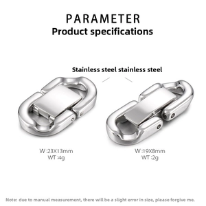 Detailed size specifications of stainless steel jewelry clasps for DIY necklace making