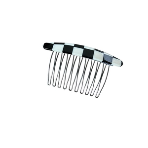Black and white checkerboard hair comb clip with 12 metal teeth for styling hair