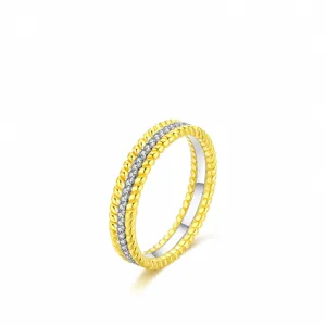 S925 sterling silver minimalist beaded ring with pavé sparkling zircon stones