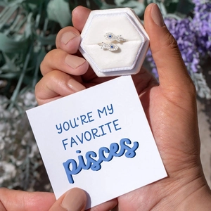 S925 sterling silver Pisces ring with blue zircon stones and white velvet gift box