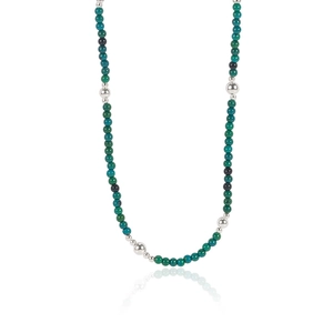 S925 Sterling Silver beaded necklace with turquoise beads and polished silver accents