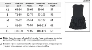 Größentabelle für trägerloses schwarzes Stufenkleid mit Maßen von XS bis XL